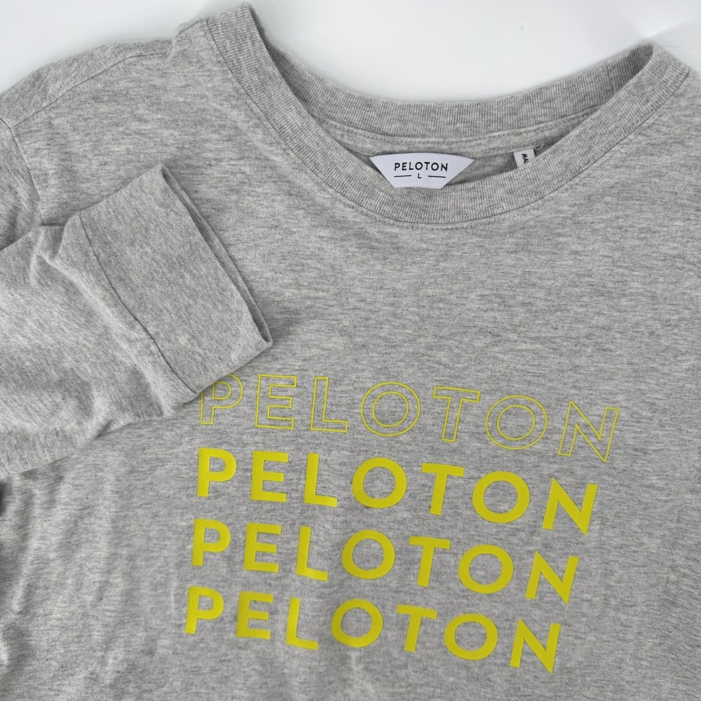 Peloton Classic Long Sleeve Shirt Mens Large Light Grey PS121 Graphic Cotton Tee
